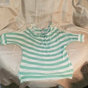 🏷 Metallic Mint & White Striped Top